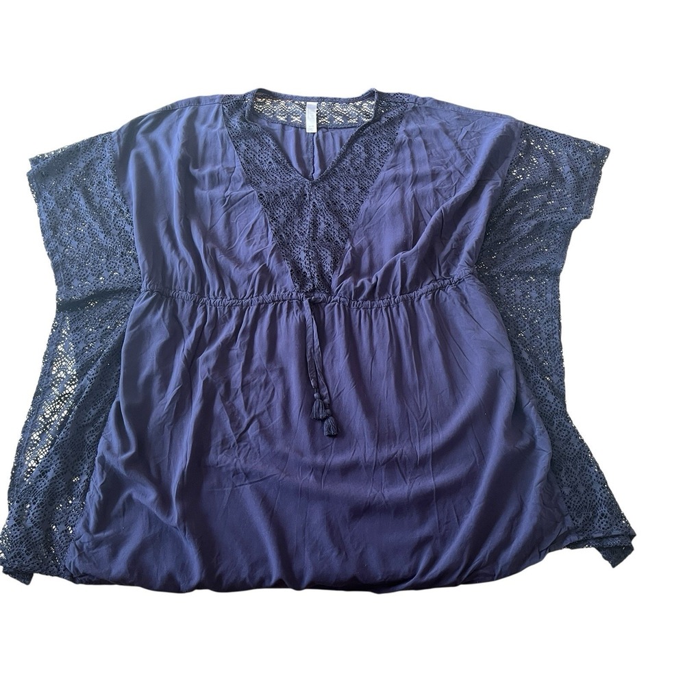Swim by Caciuqe Women's Size 14/16 XL Cover-Up Navy Short Sleeve Mesh Flowy